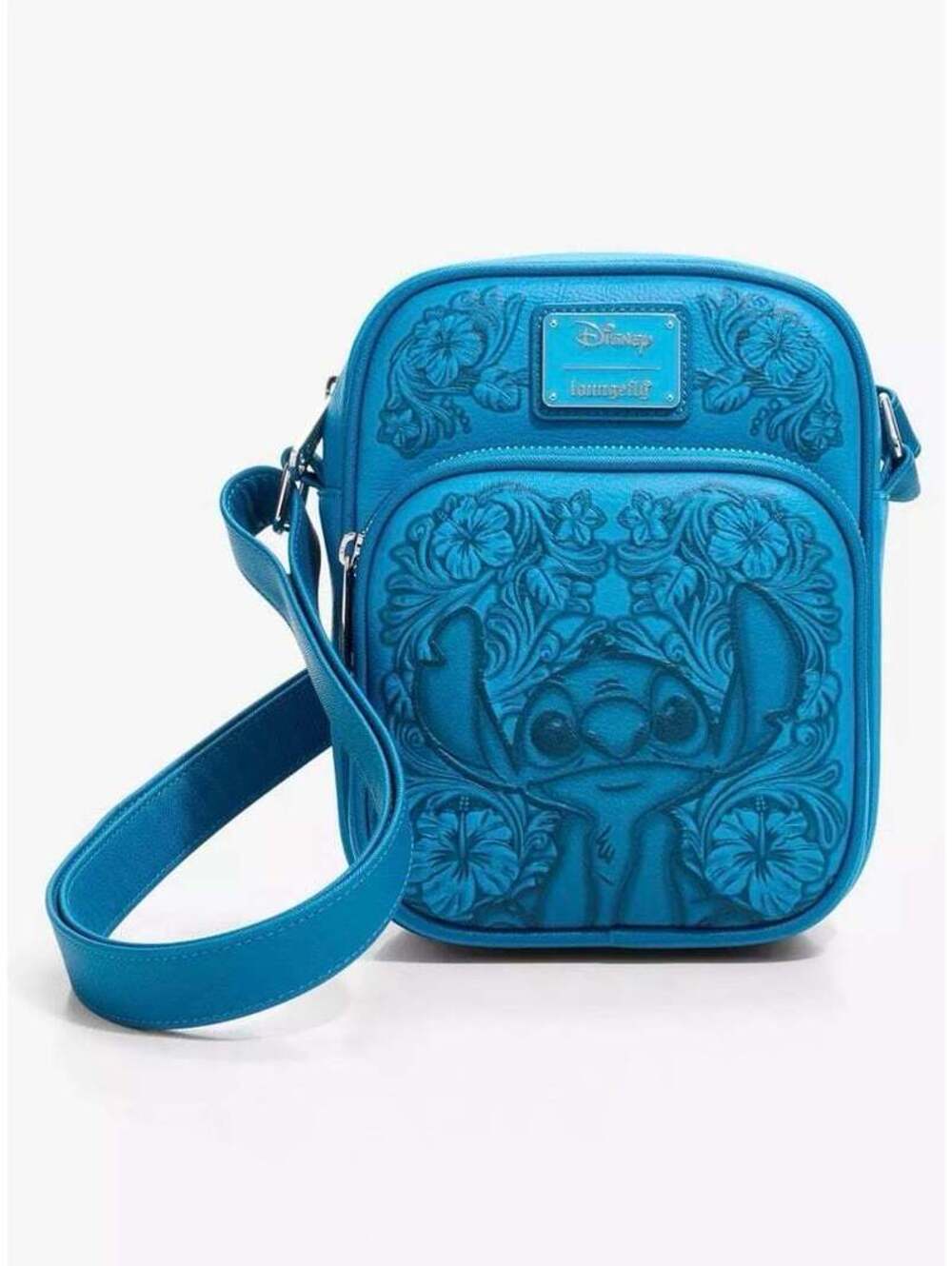 Loungefly Disney Lilo & Stitch Blue Floral Embossed Crossbody Bag